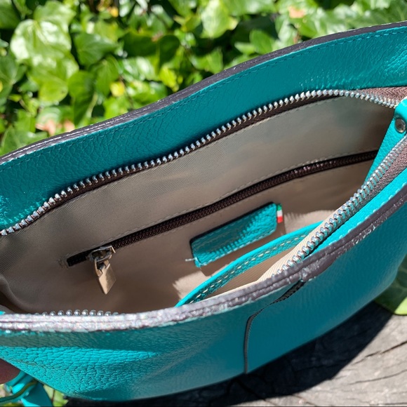 Turquoise Italian Leather Crossbody - Picture 4 of 9